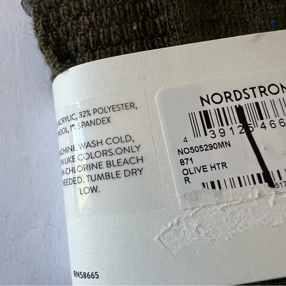NORDSTROM MENS CREW SOCKS ACRYLIC/WOOL BLEND OLIVE HEATHER OS NWT